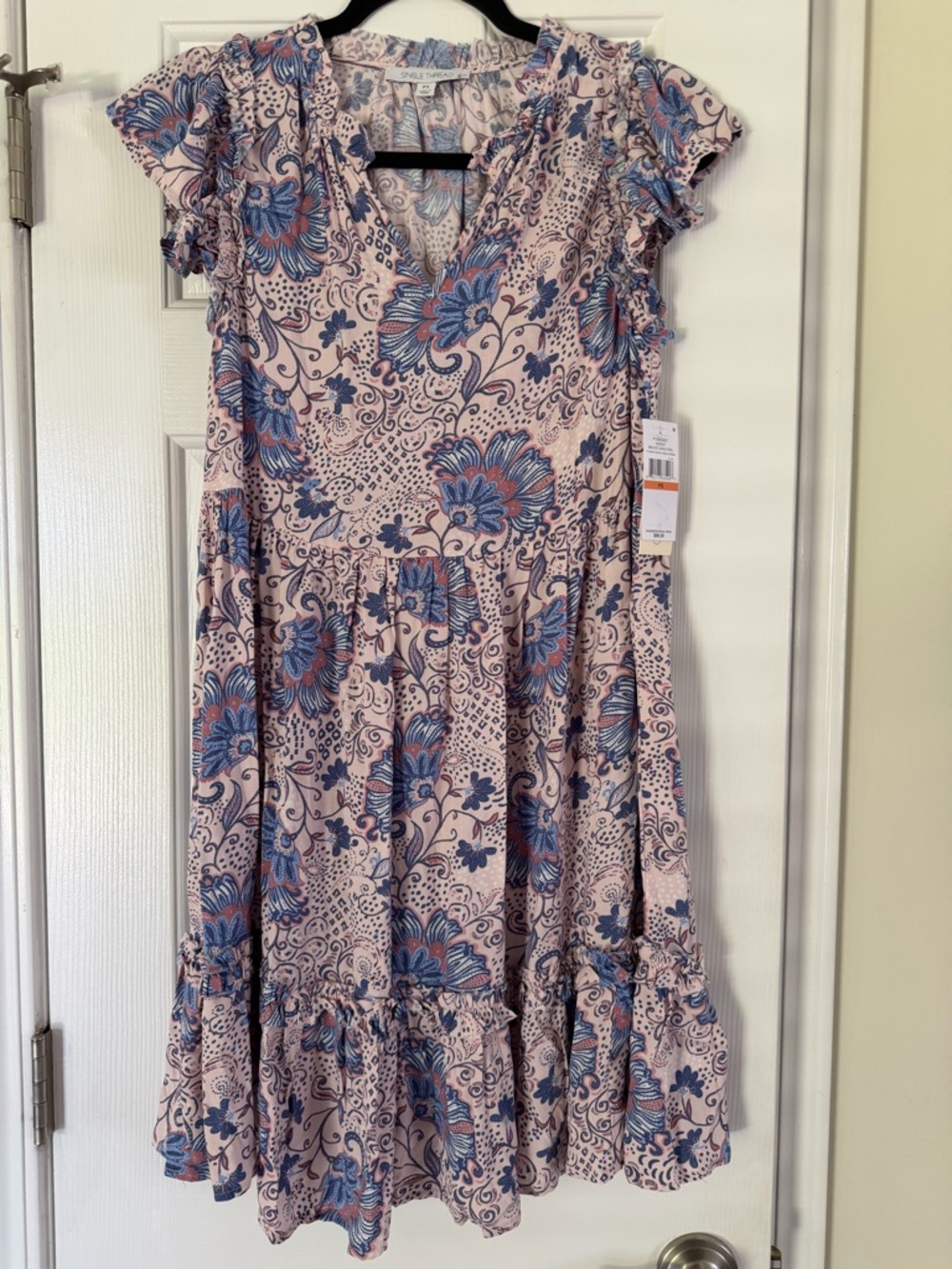 NWT Cottagecore Feminine Floral Ruffle Rayon Midi Dress Women’s Size PS